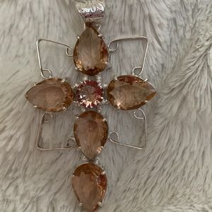 MORGANITE AND .925 STERLING SILVER 2.4” CROSS/ANGEL PENDANT HAND MADE ON A CHAIN